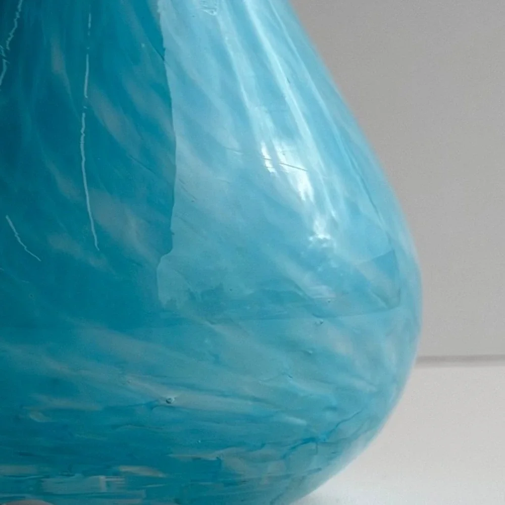 Vintage Hand Blown Glass Swirl Pear Bulb‎ Vase Blue Coastal Beach Art Deco 4